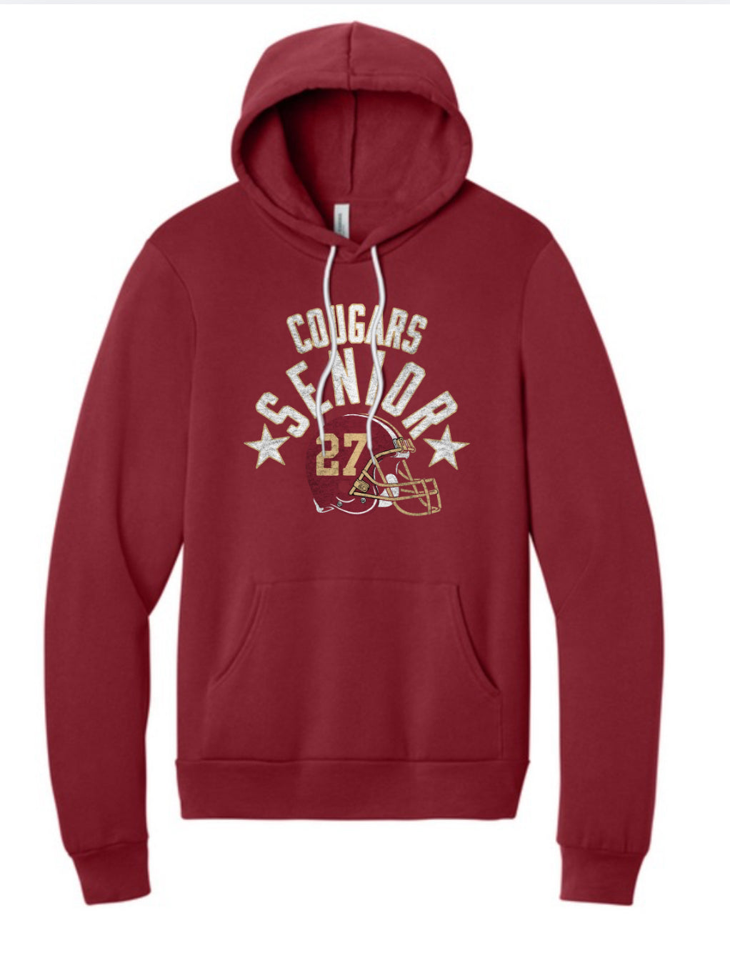 SENIOR FOOTBALL HOODIE CARDINAL - NO GLITTER
