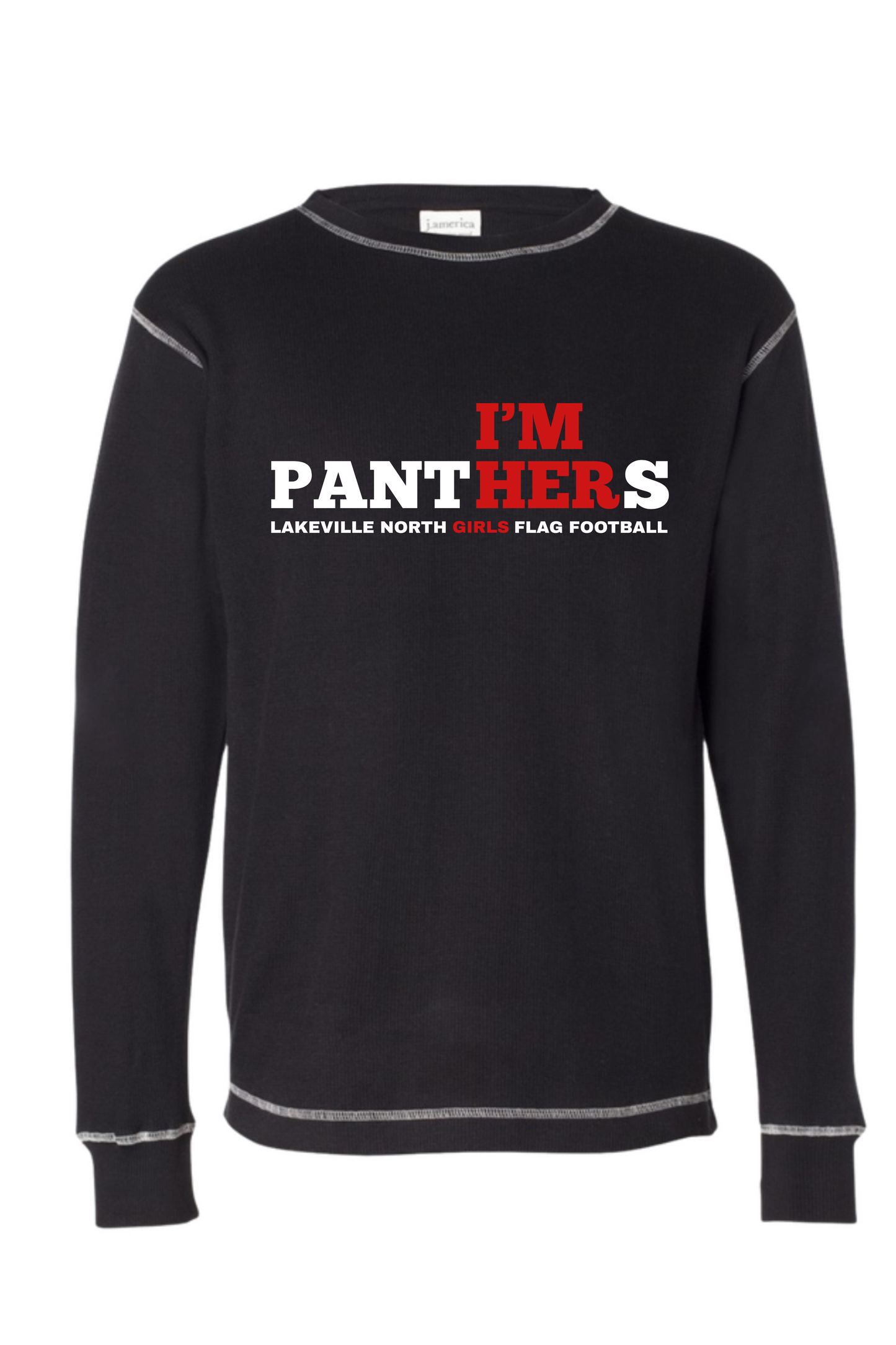 I'm HER Girls Flag Football long sleeve thermal tees