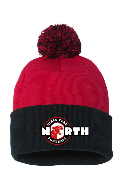 Lakeville North Girls Flag Football stocking hat with pom